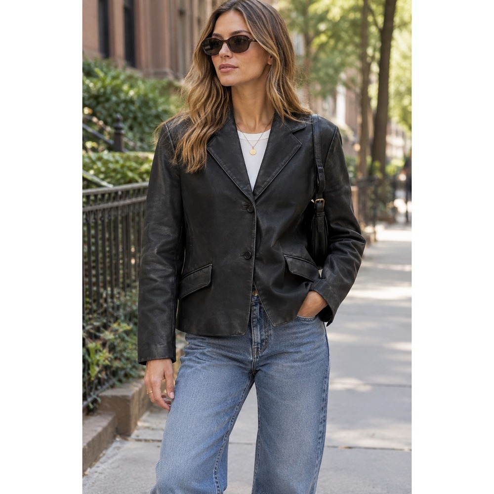 Vintage Made in Italy Vera Pelle Black Leather Blazer Jacket - Size IT 44 / US M